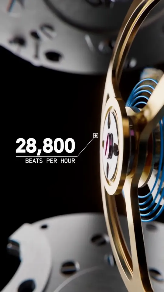 Still from an exploded view of a watch with spec callouts